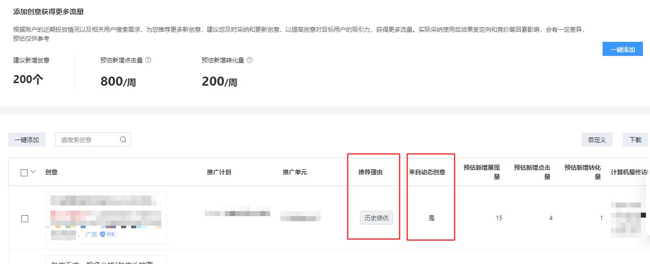 百度竞价创意管理列表新增“动态创意屏蔽”功能